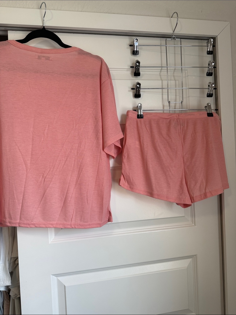 Hurley Pink Ribbed Short Sleeve Lounge Top & Drawstring Shorts Set - Picture 5 of 6